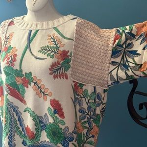 Anthropologie Fabiola Floral Crochet S/S Sweater